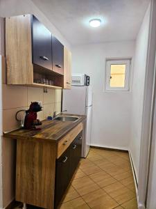 a small kitchen with a sink and a refrigerator at Harmony Oasis in Gheorgheni