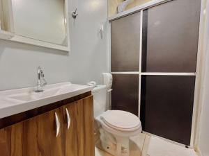 a bathroom with a toilet and a sink and a shower at Sonho da Serra Pousada in Bento Gonçalves +39 photos