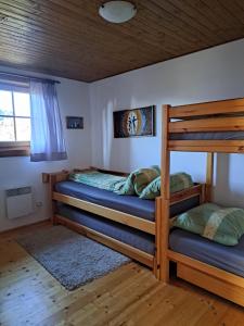a bedroom with two bunk beds and a window at Chata Alexandra in Terchová