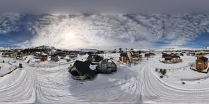an aerial view of a resort in the snow at EnzojoTiny in Caviahue