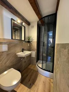 Koupelna v ubytování Apartmani Schega