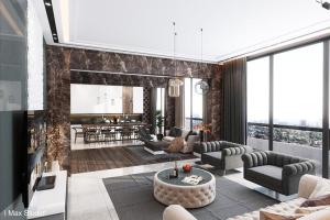 een woonkamer gevuld met meubels en een open haard bij Maly in San Justo