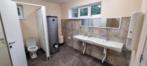 ein Badezimmer mit Waschbecken und Toilette in der Unterkunft Campsite 37A - Wooden Cabins in Karklė
