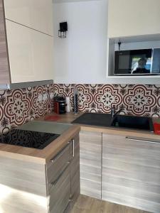 a kitchen with a sink and a microwave at Cozy maisonette in Versailles 15 min from Paris in Versailles