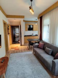 a living room with a couch and a table at Aydere Apart Hotel in Ayder Yaylasi