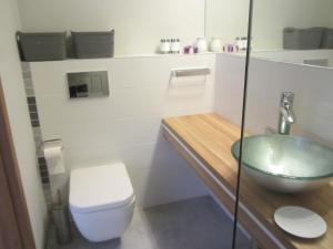 un bagno con lavandino e WC di Amadea a Łukęcin Altre 16 foto
