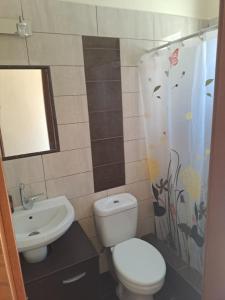 ein Badezimmer mit Toilette und Waschbecken in der Unterkunft Diolkos 2 in Nea Roda + 20 Fotos