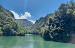 a river in the middle of a valley with trees at 1 Bedroom Stunning Home In Palagnana in Palagnana +16 photos
