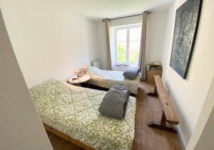 a small room with two beds and a window at Chez Nellane - Poitiers - HyperCentre in Poitiers