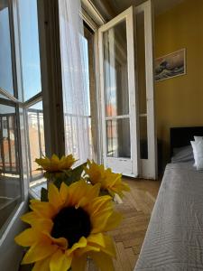 Postel nebo postele na pokoji v ubytování Extralarge Queen Room in the Heart of Bratislava with Terrace