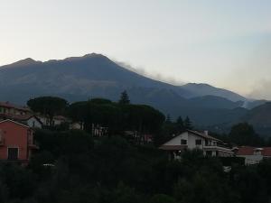 einen Berg in der Ferne mit Häusern und Bäumen in der Unterkunft Scacciapensieri's home in Trecastagni