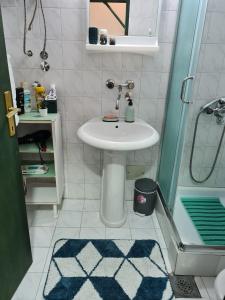 a small bathroom with a sink and a shower at Green door 2 in Vrnjačka Banja +14 photos