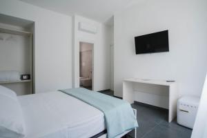 圣塔马里亚迪卡斯特DomusEli的一间带床、书桌和电视的卧室