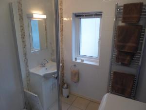 a bathroom with a toilet and a sink and a shower at Walkers Retreat with garden and views in Holne +16 photos