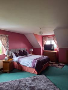 a bedroom with a large bed and a tv at Kelmin House in Letterkenny