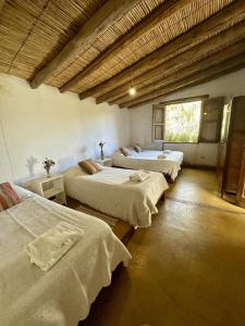 a group of four beds in a room at CasaCalma Hotel Boutique in Tilcara