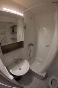 une salle de bain avec un lavabo, une douche et des toilettes dans l'établissement Nice studio near Disneyland and Paris with Parking, à Bussy-Saint-Georges