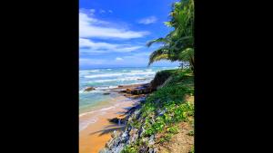 a view of a beach with palm trees and the ocean at Double Room With Sitting Area in Accra +13 photos