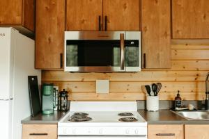 Kuchyň nebo kuchyňský kout v ubytování The Fish Haus A Montana Tiny Cabin Forest Retreat + 26 fotografií