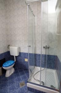 a bathroom with a toilet and a glass shower at Babsi in Pula +10 photos
