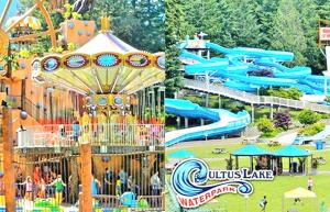 two pictures of a water park with a roller coaster at Garden House Near Heritage Park-Coliseum -HWY 1-Fishing-Golfing in Chilliwack