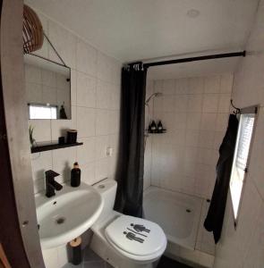 ein Badezimmer mit Waschbecken, Toilette und Badewanne in der Unterkunft Domeczek in Sulęczyno + 28 Fotos