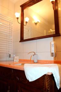 ein Bad mit einem Waschbecken und einem Spiegel in der Unterkunft Villa Grudziądz in Graudenz