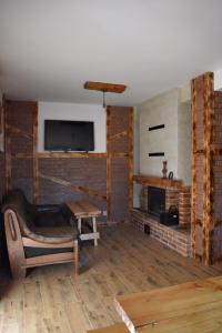 Skazdub StarySummer house in Suwalszczyzna- Dom w Dolinie Rospudy的带沙发和壁炉的客厅