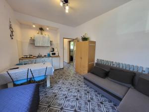 a living room with a couch and a kitchen at Studio-tani apartament in Rowy