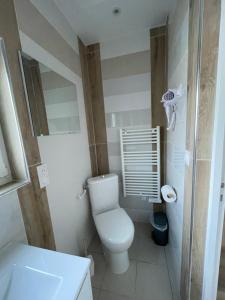 a small bathroom with a toilet and a sink at Le nid des hirondelles in Cucq