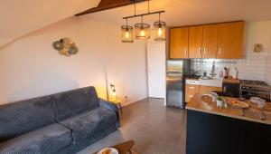 ein Wohnzimmer mit Couch und Küche in der Unterkunft Le Doux Art de Vivre - Studio 2 personnes avec vue in Doussard + 8 Fotos