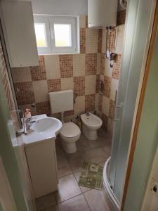 a small bathroom with a toilet and a sink at Apartments Vodice Olga Matic in Vodice +36 photos
