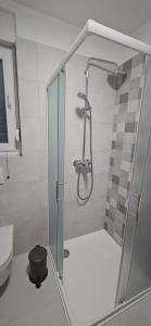 een douche met een glazen deur in een badkamer bij Mars E-4 in Pula