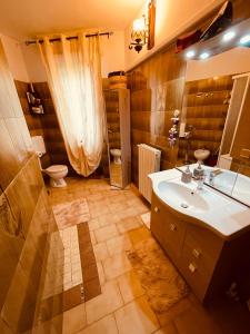 a bathroom with a sink and a toilet at Villetta a schiera indipendente in Castagneto Carducci