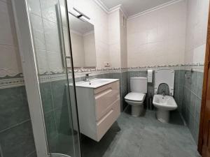 a bathroom with a sink and a toilet and a shower at Oktheway Marino in A Coruña