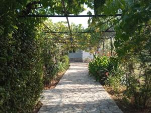 a walkway through a garden with a pergola at Vicino al mare in Paralion astros