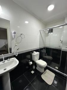 a bathroom with a sink and a toilet and a shower at SOMBRAS DEL PARANA Apart Misiones in Eldorado +54 photos