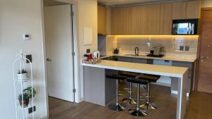 Η κουζίνα ή μικρή κουζίνα στο Departamento moderno con vista al lago Villarrica y piscina