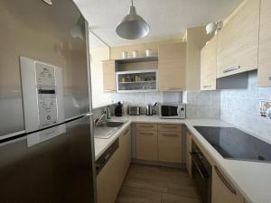 una cucina con lavello e frigorifero di Duplex T3 face mer avec terrasse, ascenseur, 5P, Grande Plage, parking sécurisé, animaux OK - FR-1-799-21 a Le Barcarès Altre 7 foto