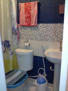 a small bathroom with a toilet and a sink at Pousada da Didi in Belém