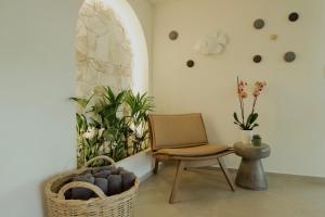 a room with a chair and some plants at Opal Paros in Naousa