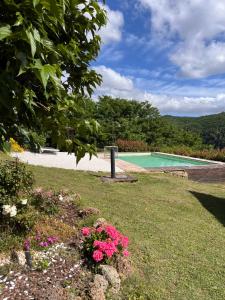 a garden with a swimming pool and some flowers at Casa Cielo in Pescia