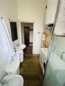 a bathroom with a toilet and a sink at Casa Politeama Spacious Central Flat by Oplonti Station for Pompeii, Sorrento and Naples in Torre Annunziata +20 photos