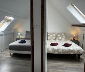 a bedroom with a bed in a attic at Maison de bord de Loire in Sully-sur-Loire