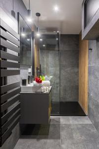 シュツァブニツァにあるBT Studioの洗面台とシャワー付きのバスルーム