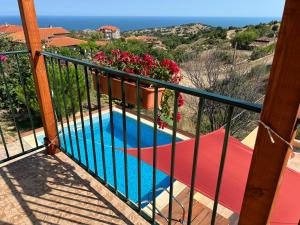 a balcony with a swimming pool and flowers at Villa Alessandra in Emona