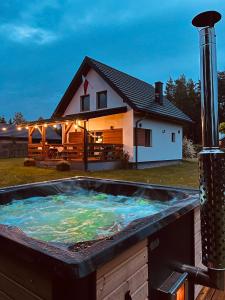 Πισίνα στο ή κοντά στο Domek z kominkiem nad jeziorem z jacuzzi ogrodowym