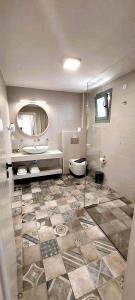 a bathroom with a toilet and a sink and a mirror at PargaMondo Countryliving in Parga