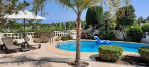 een zwembad met een glijbaan in een tuin bij CASA CHOULOU Moraira in Moraira