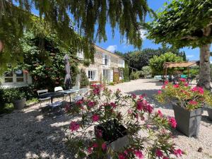 a garden with flowers in front of a building at Mas 19e climatisé avec piscine à usage exclusif in Roquemaure